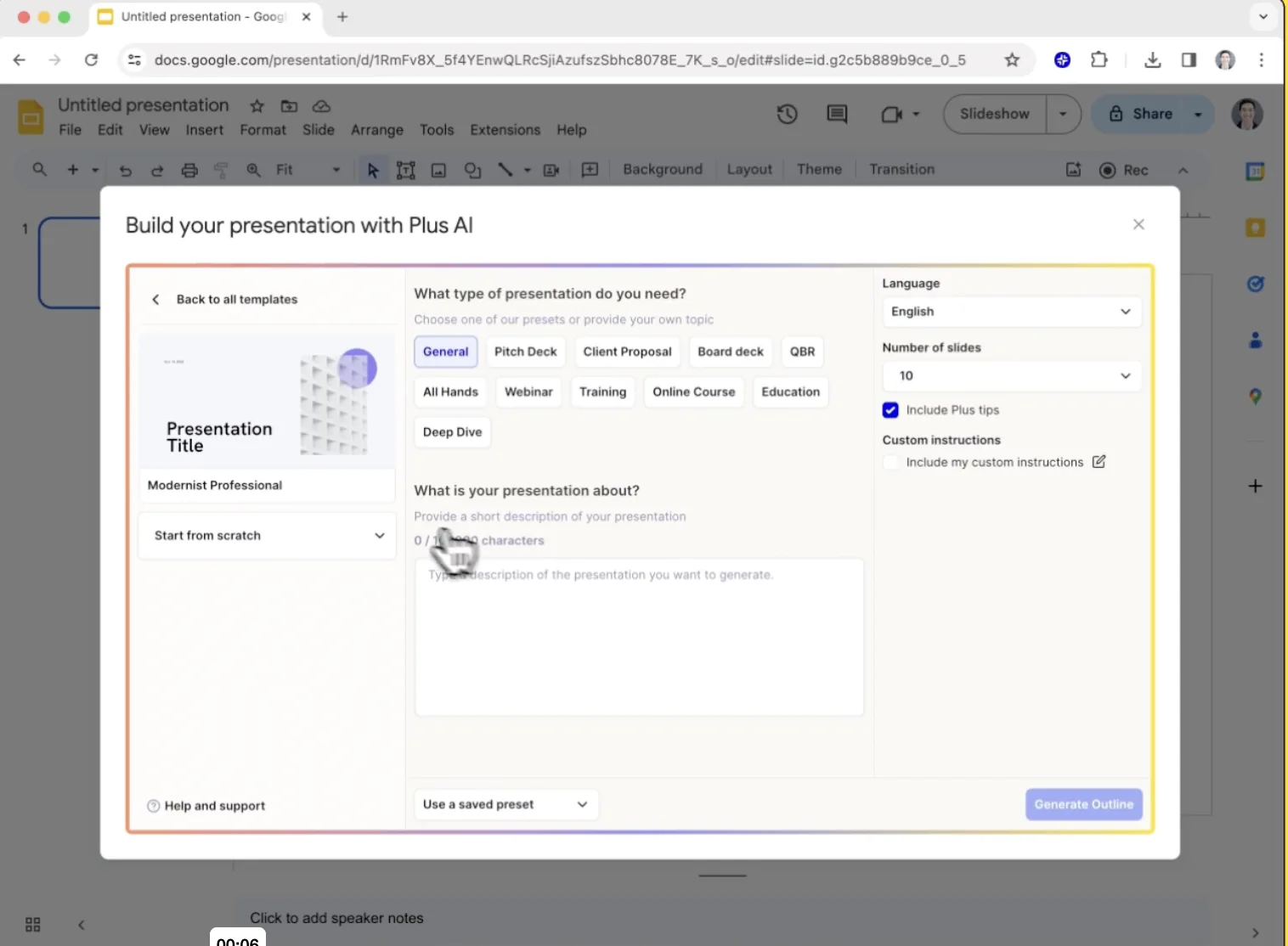 Plus AI inside Google Slides
