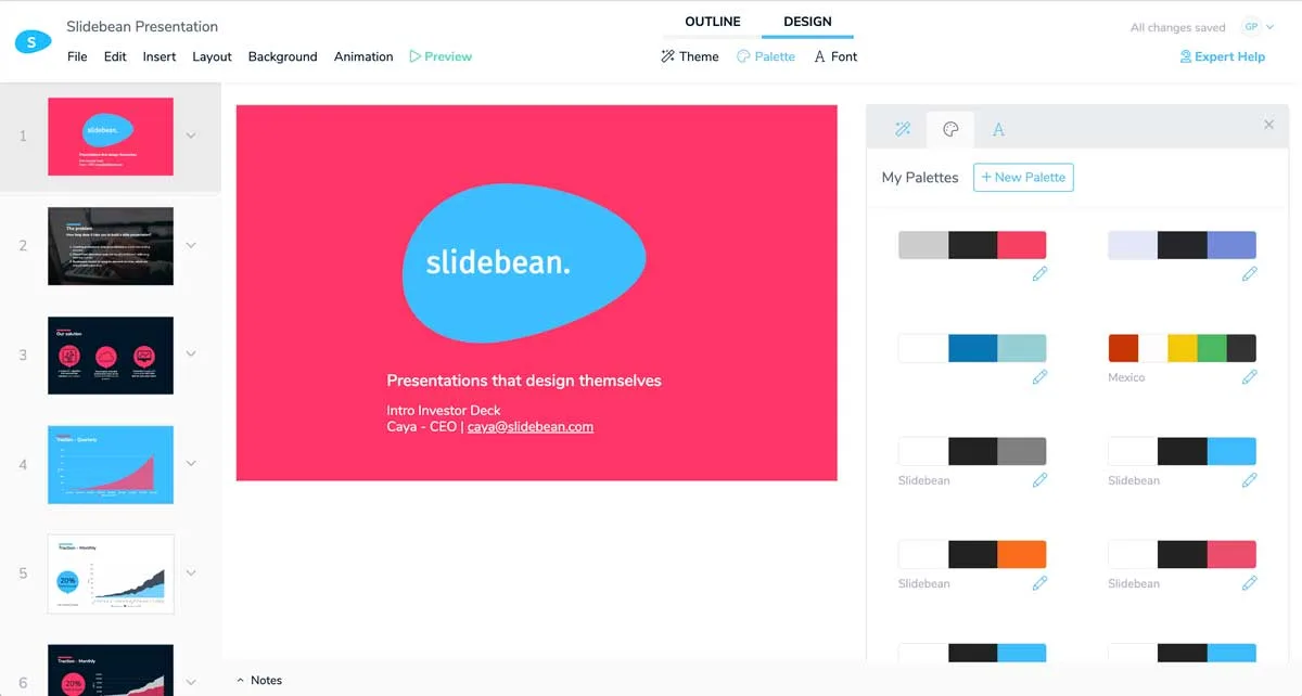 Slidebean's pitch deck builder