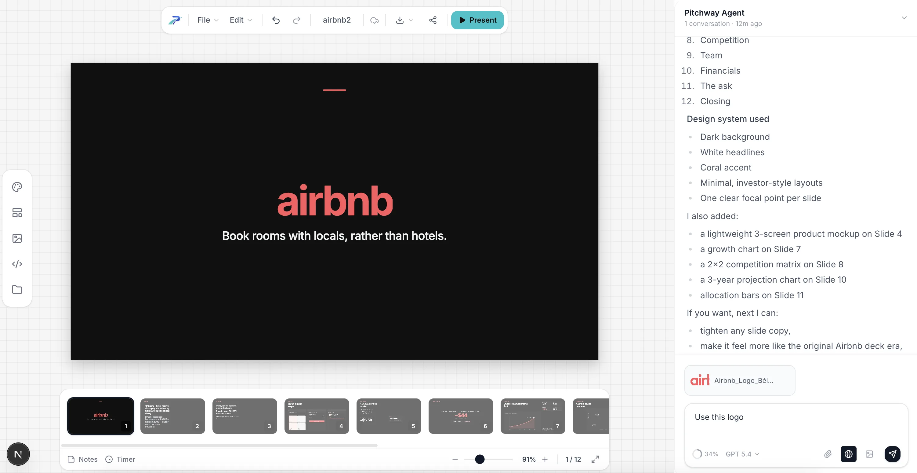 AI-generated first draft — all 12 slides in thumbnail view