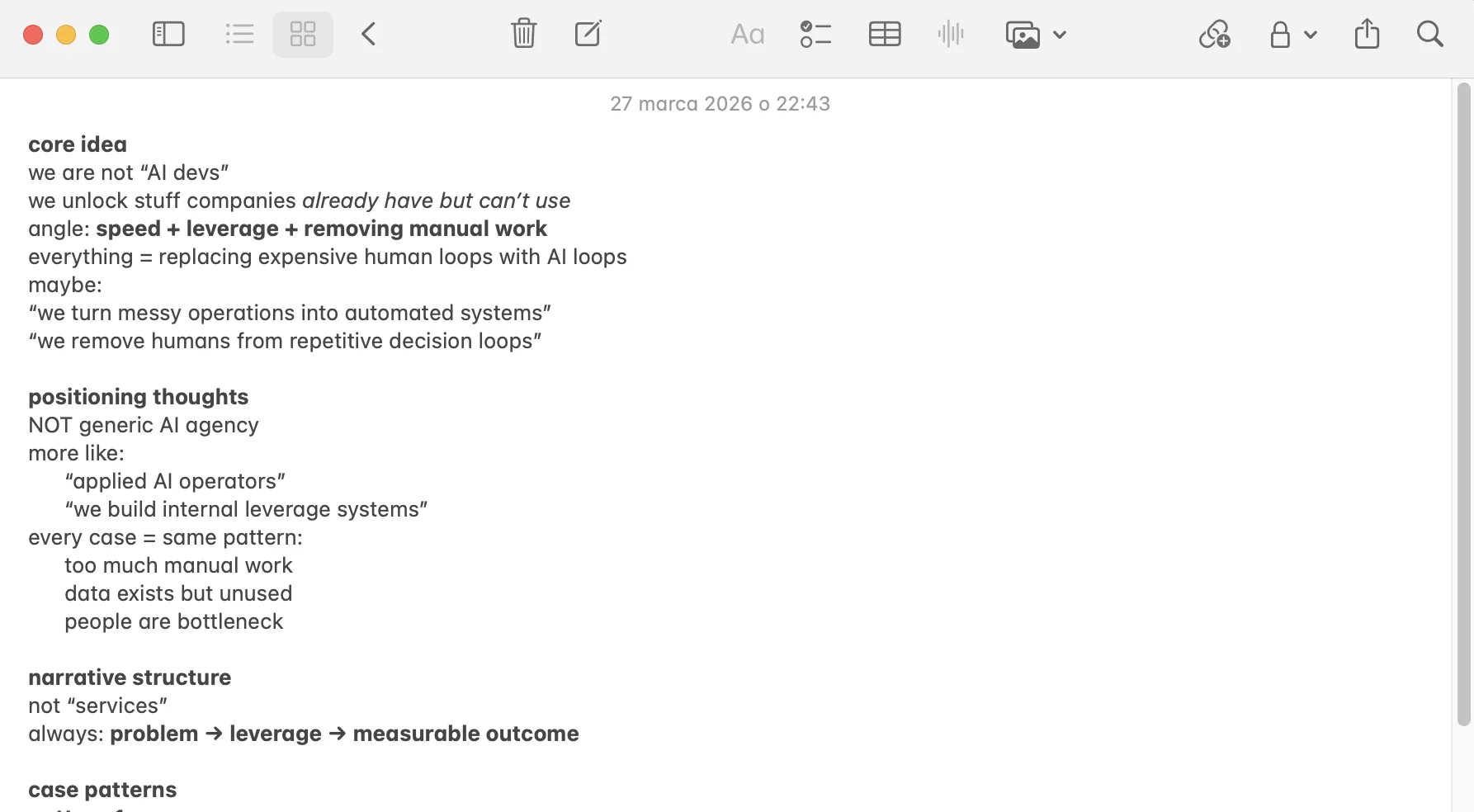 Raw notes in a text editor before starting any slides